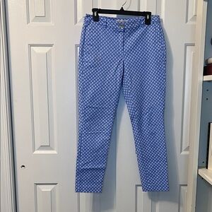 Michael Kors Light Blue Geometric‎ Print Chino Pant Straight Leg Size 6